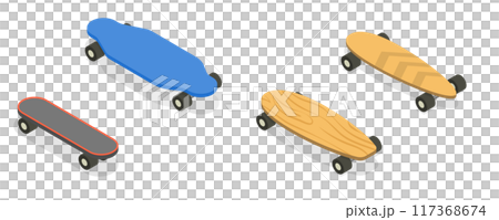 3D Isometric Flat  Set of Skateboards, Riding on Board 117368674