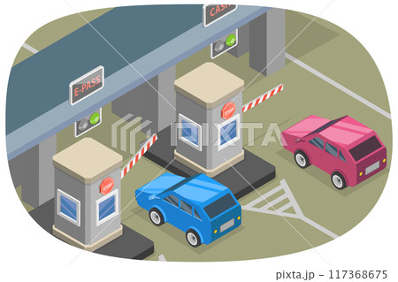 3D Isometric Flat  Illustration of Checkpoint With Barriers, Highway Toll 117368675