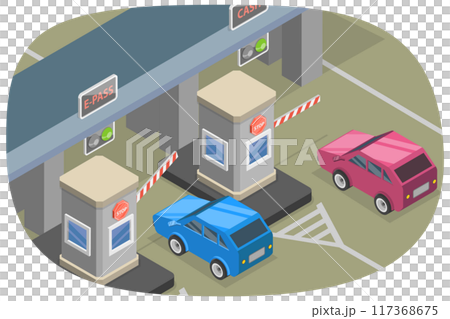 3D Isometric Flat  Illustration of Checkpoint With Barriers, Highway Toll 117368675