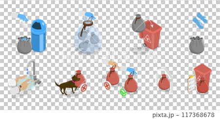 3D Isometric Flat  Illustration of Home Waste Disposal, Garbage Separation and Recycling 117368678