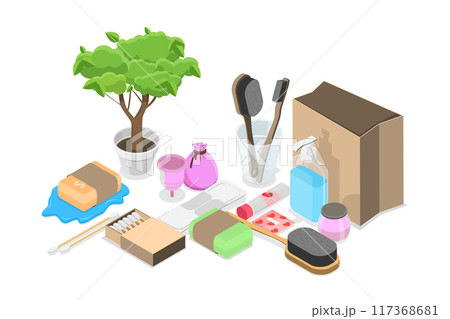 3D Isometric Flat  Illustration of Sustainable Zero Waste Lifestyle, Go Green 117368681