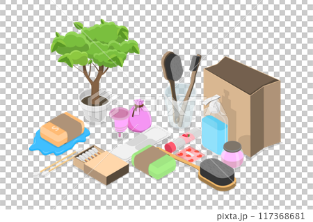 3D Isometric Flat  Illustration of Sustainable Zero Waste Lifestyle, Go Green 117368681