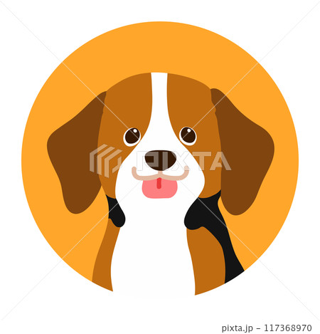シンプルで可愛いビーグルの丸いアイコンイラスト 117368970