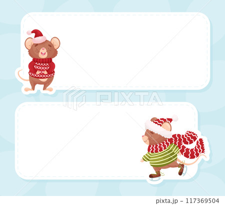 Empty Note Card with Cute Little Mouse Character Vector Template 117369504