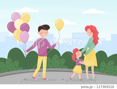 Young Woman Mother with Her Daughter Child Enjoy Maternity Vector Illustration 117369520