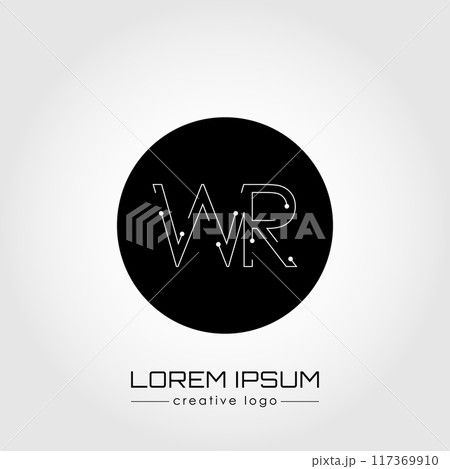 The creative logo is the letter W and R. A design element of a logo, business card, corporate sign or monogram. The idea of a thematic design The creative logo is the letter W and R. A design element of a logo, business card, corporate sign or monogram. The idea of a thematic design 117369910