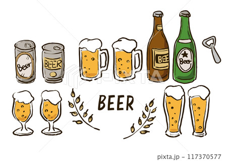 手描きタッチのビールのイラストセット(カラー01) 手描きタッチのビールのイラストセット(カラー01) 117370577