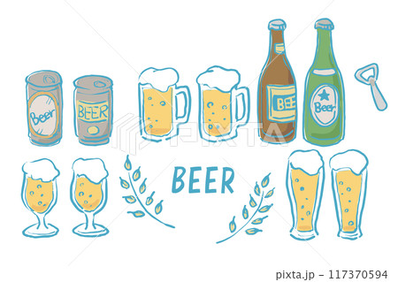 手描きタッチのビールのイラストセット(カラー02) 117370594