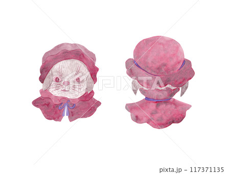 Cartoon style hare portrait. Front and back views. Chef rabbit. Holiday card. Watercolor art. Egg sticker. Christ is risen 117371135