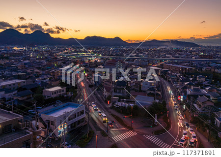【静岡県】函南町役場から望む、函南町の街並み 夕景 【静岡県】函南町役場から望む、函南町の街並み 夕景 117371891