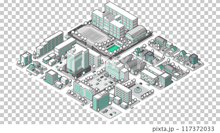 Three-dimensional cityscape seen from above vector illustration 117372033