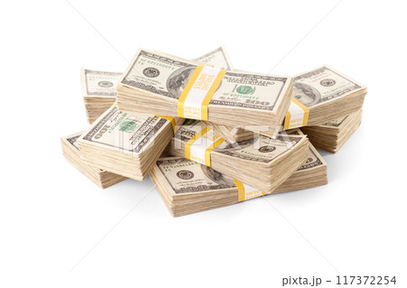 Ten Thousand Dollars in Stacks of One Hundred Dollar Bills Isolated on White. 117372254