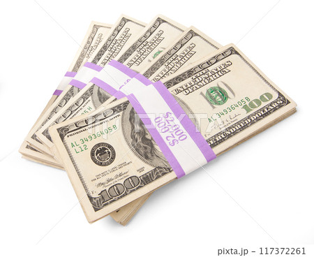 Ten Thousand Dollars in Stacks of One Hundred Dollar Bills Isolated on White. 117372261