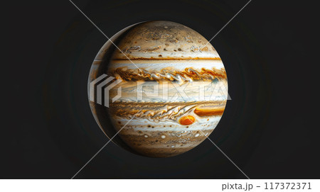 Jupiter in outer space isolated on dark background, planet with gas atmospheric turbulence. Concept of Solar System, nature, science 117372371