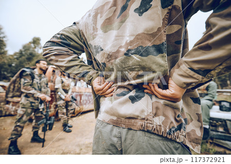 Paintball, injury and back pain by man on field for team sports, fitness or training outdoor. Backache, problem and hand of guy with issue, arthritis or accident during exercise, match or performance Paintball, injury and back pain by man on field for team sports, fitness or training outdoor. Backache, problem and hand of guy with issue, arthritis or accident during exercise, match or performance 117372921