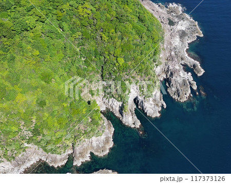 丹後半島最先端の経ケ岬灯台付近の断崖の空撮 117373126