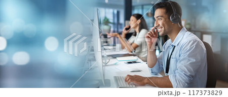 Contact us, mockup or happy consultant in a call center helping, talking or networking online in office. Smile, man or insurance agent in communication or conversation at customer services or sales Contact us, mockup or happy consultant in a call center helping, talking or networking online in office. Smile, man or insurance agent in communication or conversation at customer services or sales 117373829