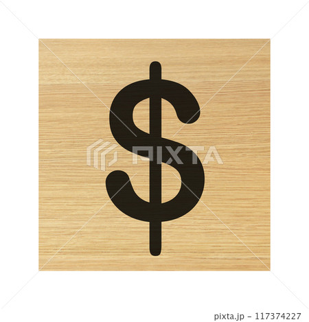 Dollar sign wood block with clipping path 117374227