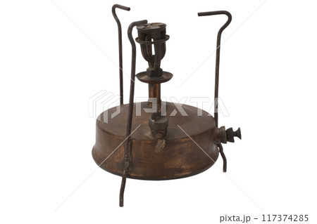 brass primus stove isolated on white. brass primus stove isolated on white. 117374285