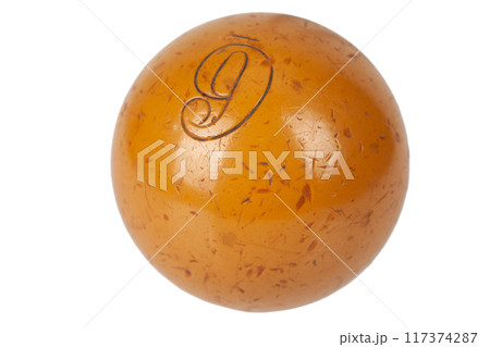 Old vintage billiard ball, number six. On white background Old vintage billiard ball, number six. On white background 117374287