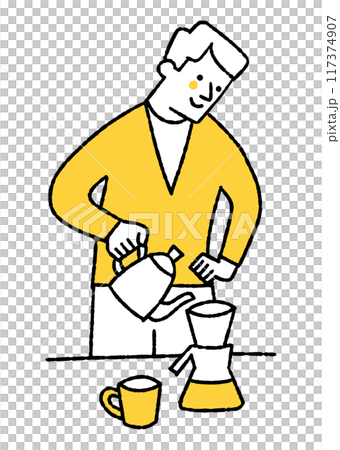 一個男人正在煮他最喜歡的咖啡 一個男人正在煮他最喜歡的咖啡 117374907