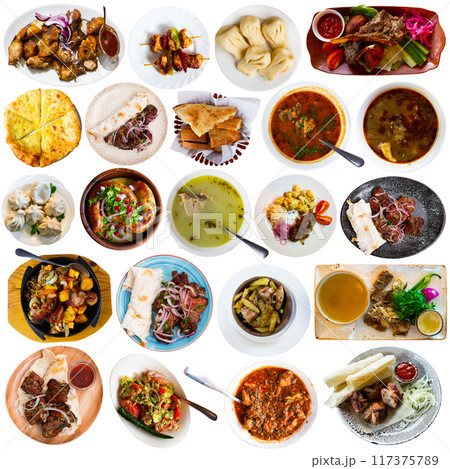 Georgian dishes over white background Georgian dishes over white background 117375789