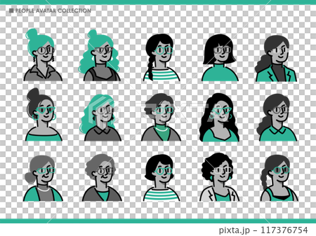 A set of simple women icons. Glasses. 117376754