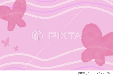 おしゃれでかわいい、鮮やかな水彩の蝶々の背景イラスト。ちょうちょ。素材。ピンク、桃色。 117377070