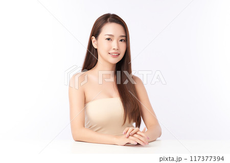 Beautiful young asian woman with clean fresh skin on white background, Face care, Facial treatment, Cosmetology, beauty and spa, Asian women portrait. 117377394