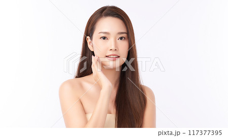Beautiful young asian woman with clean fresh skin on white background, Face care, Facial treatment, Cosmetology, beauty and spa, Asian women portrait. 117377395