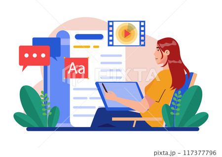 Blogger girl writes articles and videos for a blog 117377796