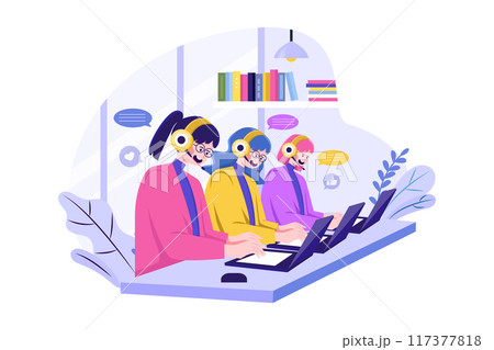 Group of Female Operators Working at Call Center 117377818