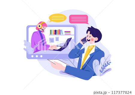 Man Mobile Conversation with Support Young Woman 117377824