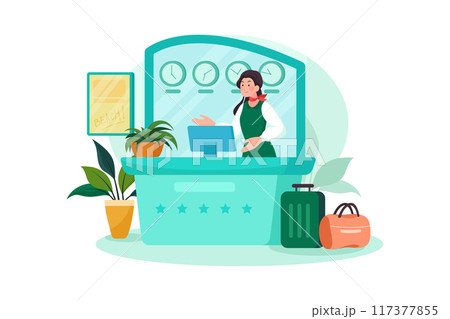 Hotel receptionist in the lobby at the front desk 117377855