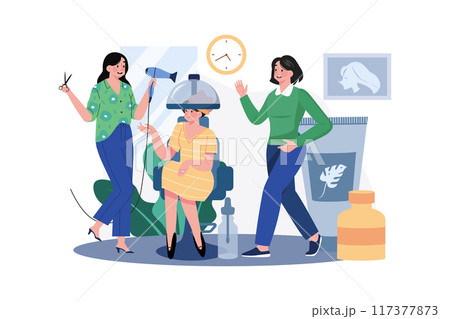 Woman getting hair incubation at hairdresser shop. 117377873