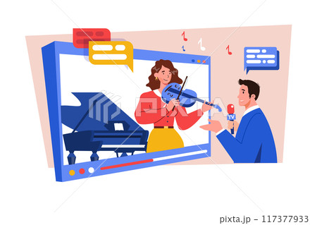 Video interview with musician Illustration concept on white background 117377933