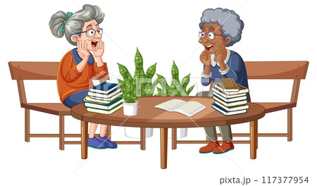 Elderly Friends Enjoying a Conversation Elderly Friends Enjoying a Conversation 117377954