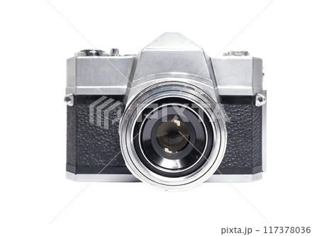 vintage photo camera on a white background vintage photo camera on a white background 117378036