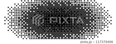 Bitmap radial gradient texture. Black and white dither oval pattern background. Fading pixelated glitch pattern. 8 bit video game screen wallpaper. Vanishing ellipse pixel art retro backdrop. Vector Bitmap radial gradient texture. Black and white dither oval pattern background. Fading pixelated glitch pattern. 8 bit video game screen wallpaper. Vanishing ellipse pixel art retro backdrop. Vector 117378406