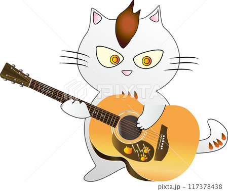 ギターを弾く白猫 117378438