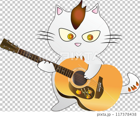 ギターを弾く白猫 117378438