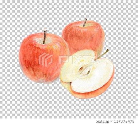 An image of three apples painted with watercolors 117378479