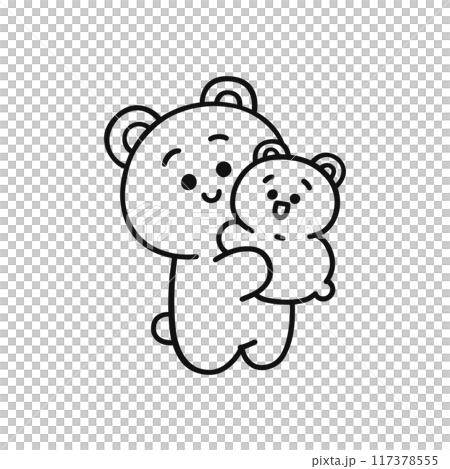 子どもを抱っこするクマ・線画 子どもを抱っこするクマ・線画 117378555
