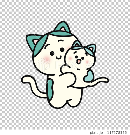 貓抱著一個孩子 117378556