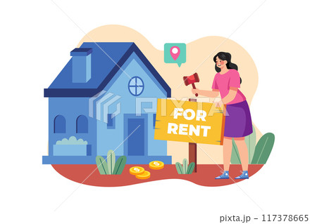 A girl putting a home on rent A girl putting a home on rent 117378665