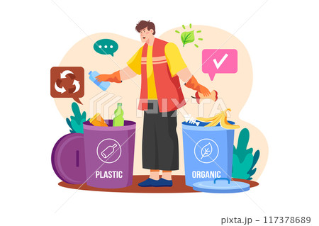 The man is sorting the garbage 117378689