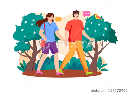 Couple walking in the woods Couple walking in the woods 117378702