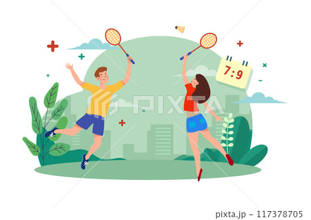 Couple playing badminton Couple playing badminton 117378705