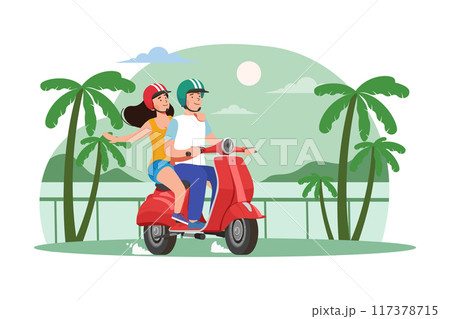 Couple riding the scooter Couple riding the scooter 117378715