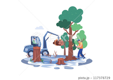 Forest Cutting Illustration concept on white background Forest Cutting Illustration concept on white background 117378729